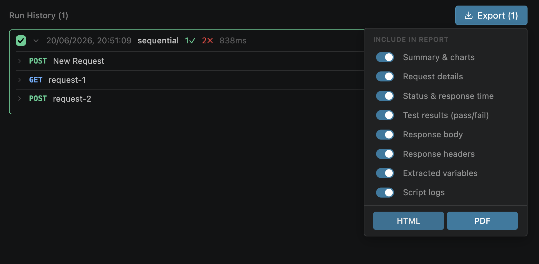 HTML report export option